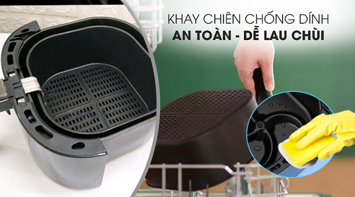 vệ sinh rổ chiên và khay hứng mỡ 